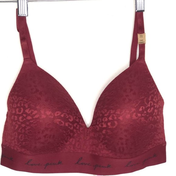 VS PINK Wear Everywhere Wireless Lined Bra Red 34D